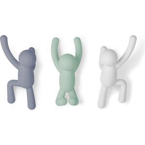 Umbra Garderobenhaken Buddy, 318165-370, blau / grün / weiß, Einzelhaken aus Kunststoff, farbig sortiert, 3-teilig, 3 Stück