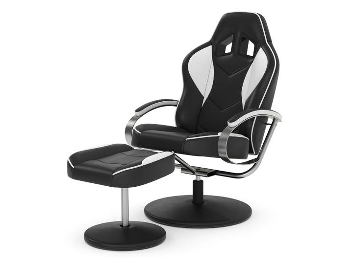Fernsehsessel Leder mit Fusshocker weiss/schwarz