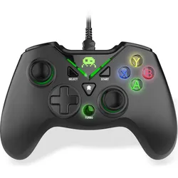 Freaks and Geeks - Black Wired Controller for PC with 3M Cable (PC), Gaming Controller, Schwarz, Grün