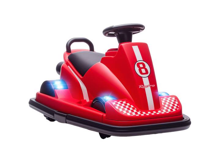 ComfortXL Autoscooter De-06256 360° drehbar mit Lenkrad und LED-Lichtern Rot, Metall, Kunststoff, 53x48x74 cm, Freizeit & Co, Gartenspielzeug, Kinder-Elektrofahrzeuge