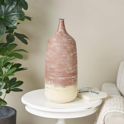 ARCILLA ELEMENTAL Copper Metal Distressed Textured Ombre Vase with Cream Accent