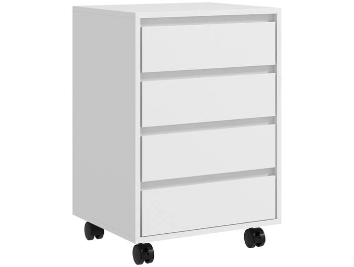 Caisson de bureau rangement 4 tiroirs coulissants bois blanc