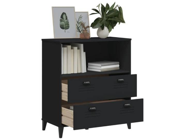 Bibliothèque - MXZZAND - VIKEN - Bois massif de pin - Noir - 80x40x90 cm