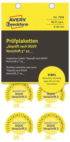 Avery-Zweckform 7908 Prüfplakette 20XX Gelb (Ø) 30mm 30mm 80St.