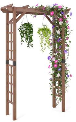 Costway 7 Ft Garden Arch Wooden Arbor Outdoor Wood Trellis for Climbing Plants-Rustic Brown