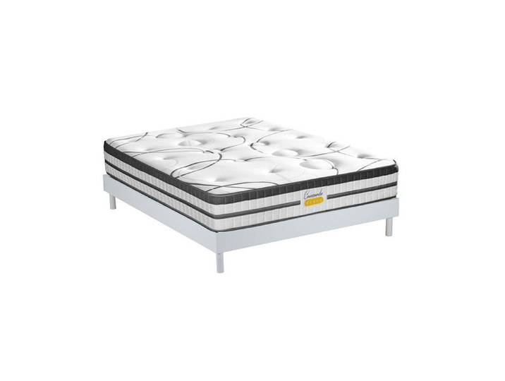 Ensemble Concorde 160x200 cm + sommier bois blanc - Ressorts + mémoire - Ép. 26 cm