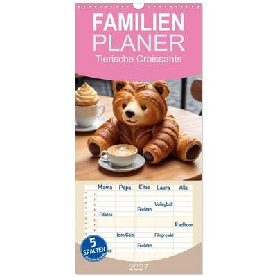 Familienplaner 2027 - Tierische Croissants mit 5 Spalten (Wandkalender, 21 x 45 cm) CALVENDO