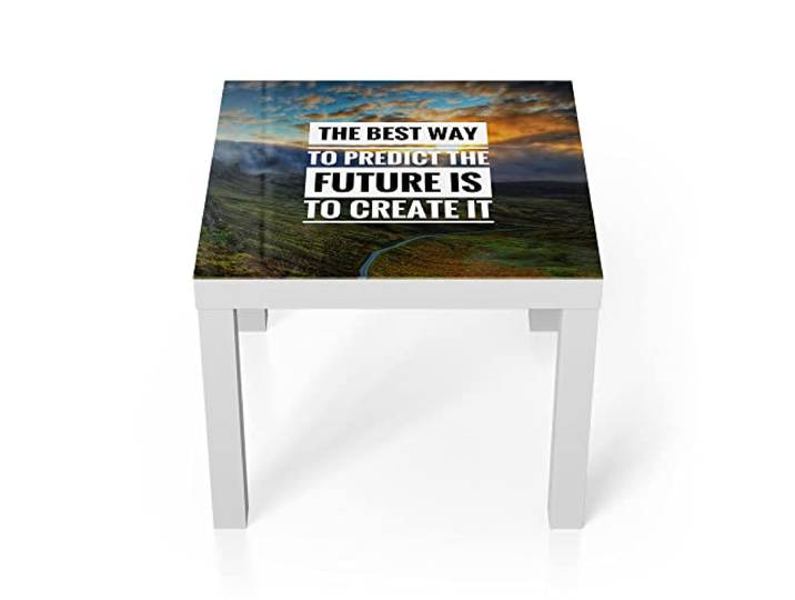 DEQORI Glastisch weiß klein 55x55 cm Motiv Motivierender Spruch ausgefallener Beistelltisch aus Glas Hochglanz Couchtisch fürs Wohnzimmer moderner Couch Tisch mit Design