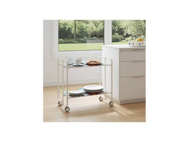 Desserte pliante BAUHAUS avec roulettes Structure blanche 2 niveaux 4 positions DON HIERRO. 2121