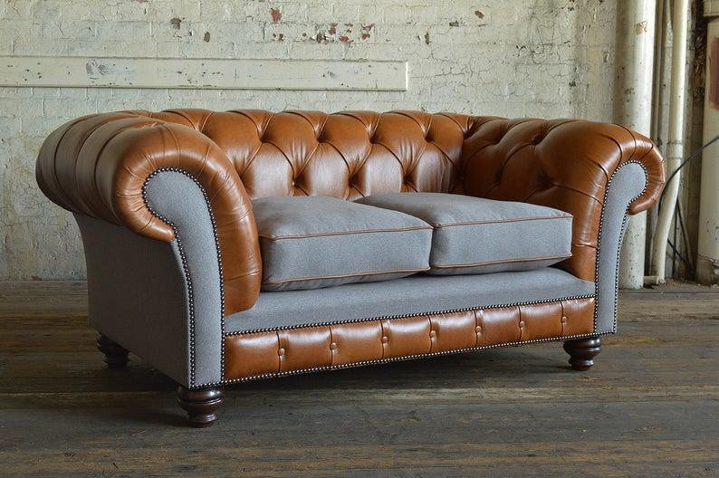 Chesterfield Design Sofa 3-Zits met Lederen Bekleding