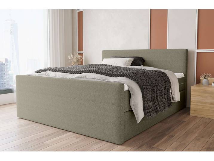 Boxspringbett, Webstoff MALMO_NEW, Beige, 160×200 cm, Bonell-Federung, Modern