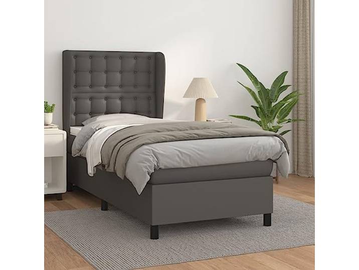 Kunstleder Boxspringbett mit verstellbarem Kopfteil und Taschenfederkern Boxspringbett mit Matratze Grau 100x200 cm Kunstleder Bett mit Kopfteil Taschenfederkern Topper
