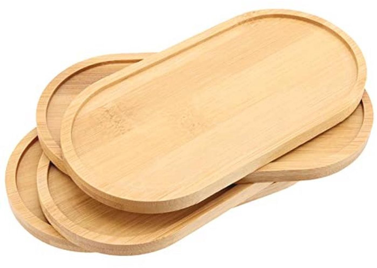4 Stuks Houten Ovale Dienbladen van Bamboe voor Voedsel en Decoratie