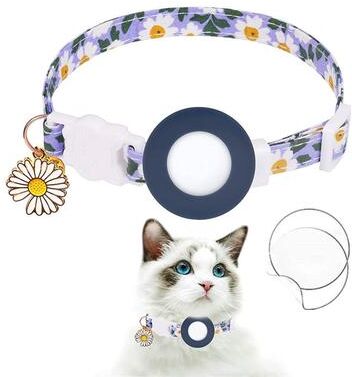 Everyday Crate Daisy AirTag Dog & Cat Collar With Secure Tracker Holder And Bell blue