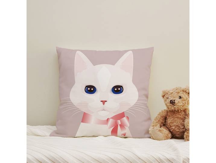 Dekokissen QUEENCE Katze mit Schleife , bunt (bunt, bedruckt gemustert), B:40cm H:1cm L:40cm, Polyester, Dekokissen_Sitzkissen_Kissenhüllen, Dekokissen, Kissenhülle mit HD Premium Druck, geruchsneutral, 40x40cm
