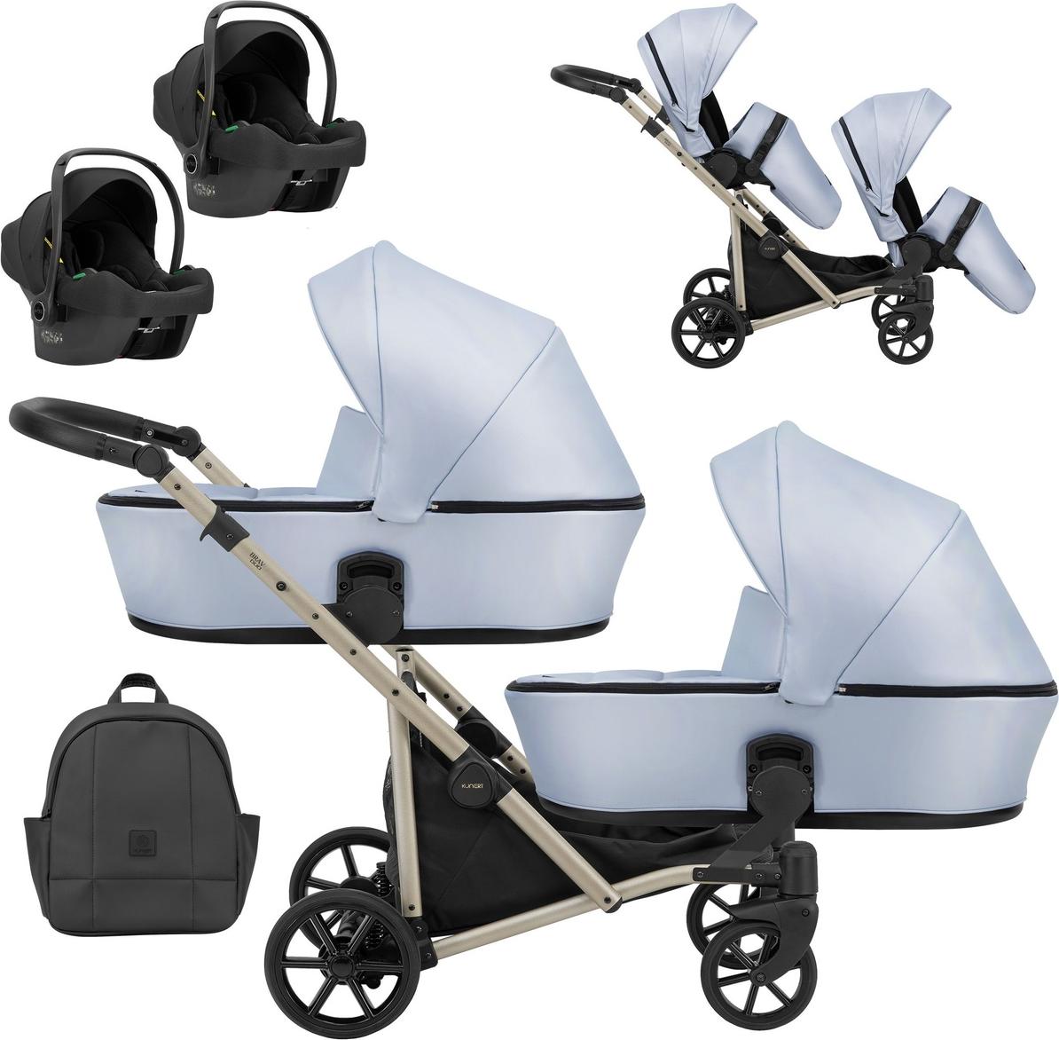 Kunert Brav Duo 3in1 Zwillingswagen - Champagnerfarbene Rahmen - Farbe: Baby Blue Eco