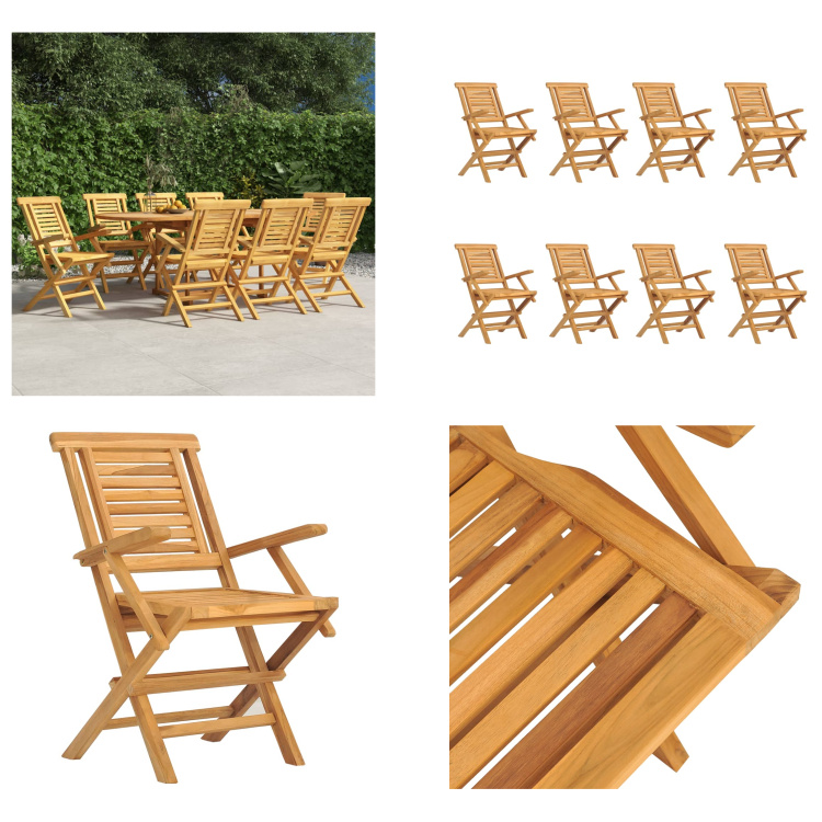 vidaXL Gartenstühle 8 Stk. Klappbar 56x63x90 cm Massivholz Teak - Klappbarer Gartenstuhl - Klappbare Gartenstühle - Gartenstuhl Klappbar - Gartenstühle Klappbar