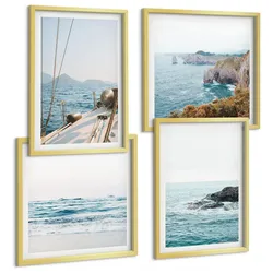BILDER SET 4er Set - 50x50 cm & 40x60 cm Goldrahmen - Küstenlandschaftsblick
