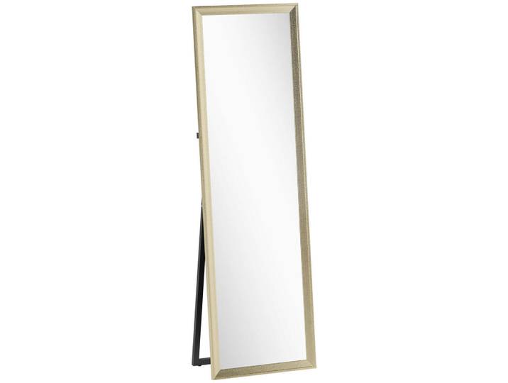 Homcom Ganzkörperspiegel 160 x 50 cm Rechteckig Standspiegel mit Metalloptik Gold, Goldfarben, Kunststoff, 50x160x4 cm, Spiegel, Standspiegel
