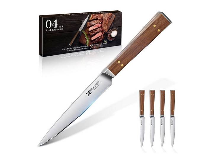 LuxusKollektion Steakmesser Steakmesser Set 4er Holzgriff Wellenschliff