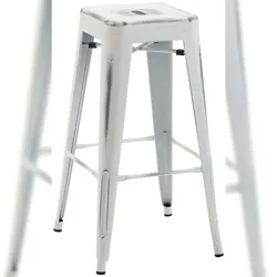 Décoshop26 - Barhocker x1 mit Fußstütze Industriedesign aus gealtertem weiß pulverbeschichtetem Metall 10_0005006