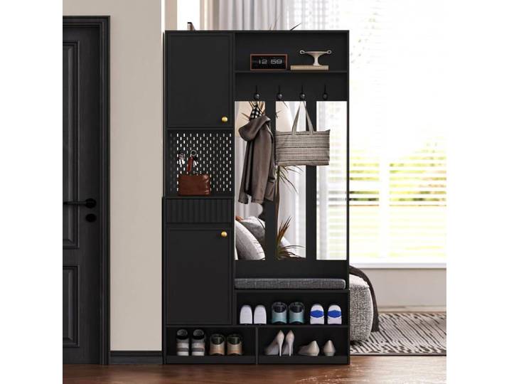 Ensembles de Meubles pour entrée Garde-roben set Complet avec Banc – Mobilier d'Entrée Multifonction Noir– Dimensions Compactes