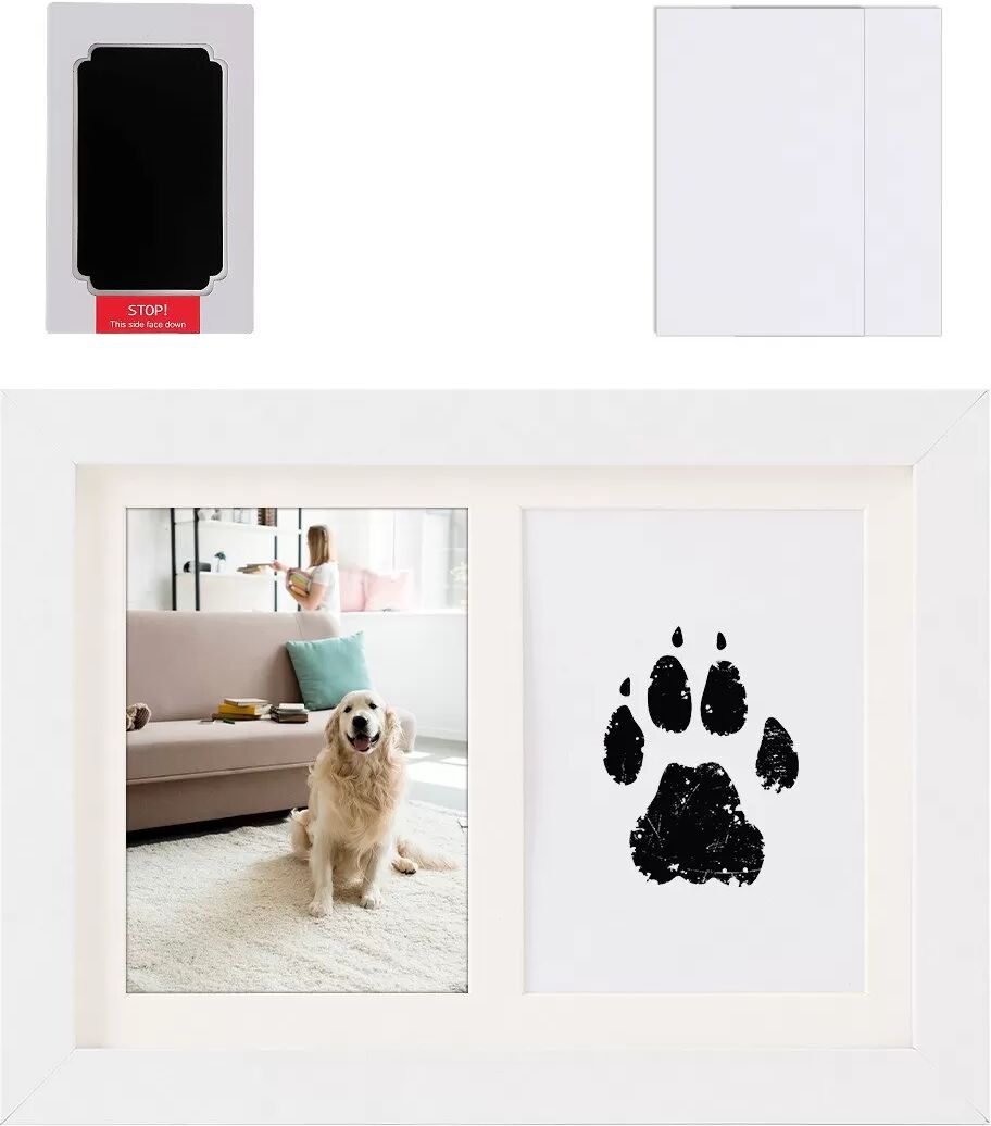 INF Cadre souvenir empreinte de patte de chat et de chien avec tampon encreur - Souvenir parfait pour animaux de compagnie Blanc