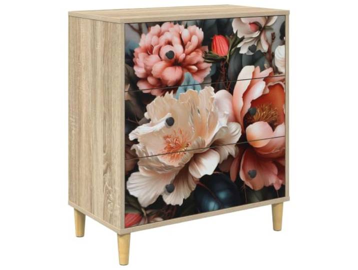 KLGBNCVE Kommode Borne Pfingstrose Druck 66 x 36,5 x 75 cm Sonoma Holzwerkstoff, verstärkte Struktur, erhöhte Füße, Pfingstrose Muster, Schlafzimmer, Wohnzimmer, Flur, Ankleide