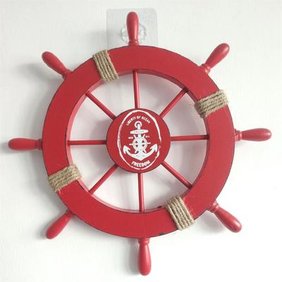 Inspired Living Wooden Ship Wheel Decor For Mediterranean Home Decor   Vintage Nautical Wall Decor red