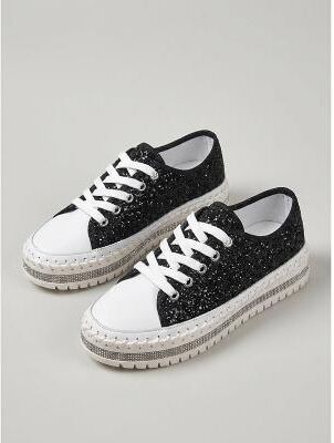 LightInthebox Women's Gold Glitter Sneakers - Stylish Sparkling Shoes for Sexy Parties and Night Out