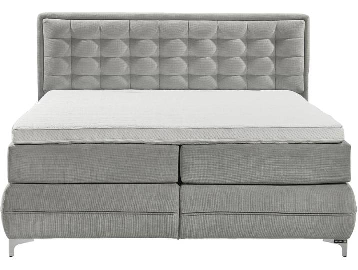 Boxspringbett MUSTERRING Dubai , grau (d 041 grau), B:217cm L:214cm, Komplettbetten, Boxspringbett, Winkelfuss in Chrom, 3 Härtegrade, Kopfteil in Kassettensteppung
