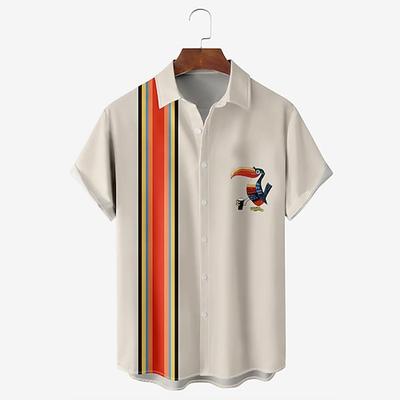Herren Tier Vogel Bowling-Shirt Knopfhemd Kurzarm Hawaiianisch Sport Reisen Sommer Umlegekragen Knopf hoch Khaki