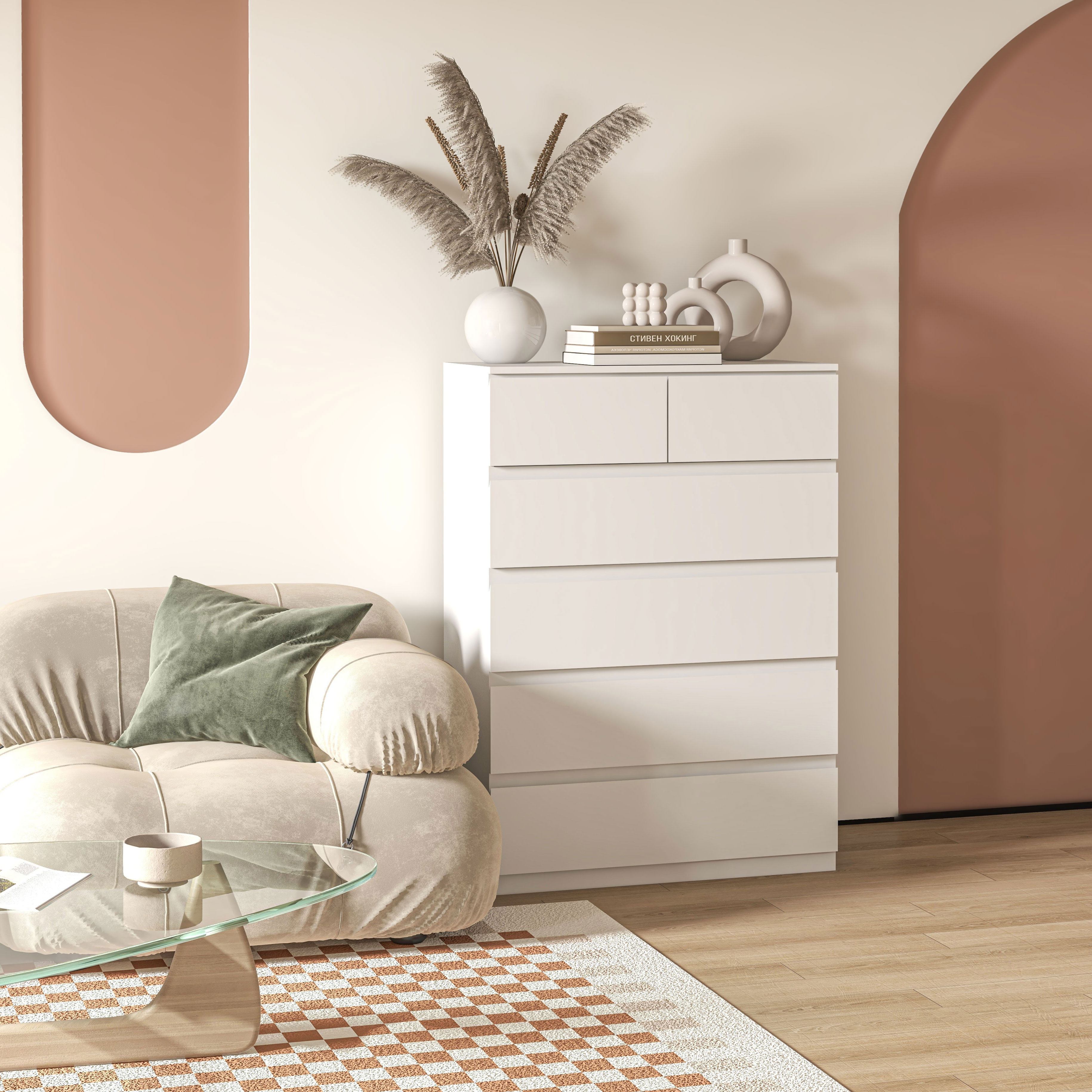 Homcom Cassettiera 6 Cassetti con Design Antiribaltamento, in Truciolato, 80x39x115 cm, Bianco Aosom