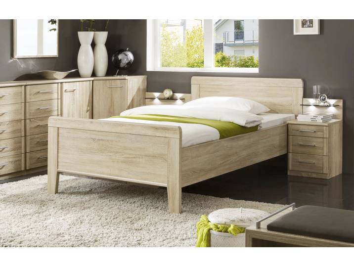 Holzbett WIEMANN Meran , beige (eiche, sägerau), B:129cm H:88cm L:207cm, Betten, in Komforthöhe