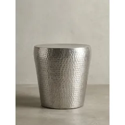 Beistelltisch – rund, Aluminium Silber, Hammerschlag, orientalisch, 41x41x41 cm