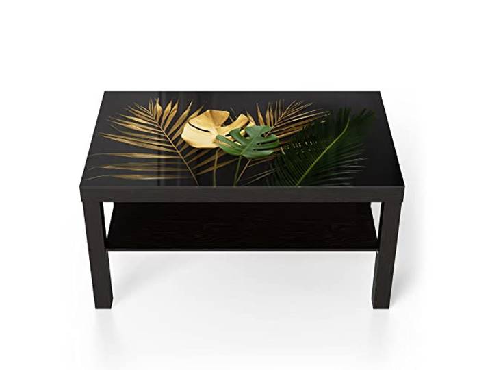 DEQORI Glastisch schwarz groß 90x50 cm Motiv Exotische Palmenwedel ausgefallener Beistelltisch aus Glas Hochglanz Couchtisch fürs Wohnzimmer moderner Couch Tisch mit Design