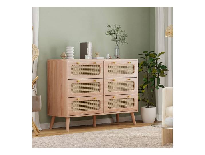 Furnishings Home Sideboard Schrank Kredenz Rattan Küchenschrank (1 tlg), Moderne 100cm breite, Rattan Schubladenfronten, vielseitig einsetzbar