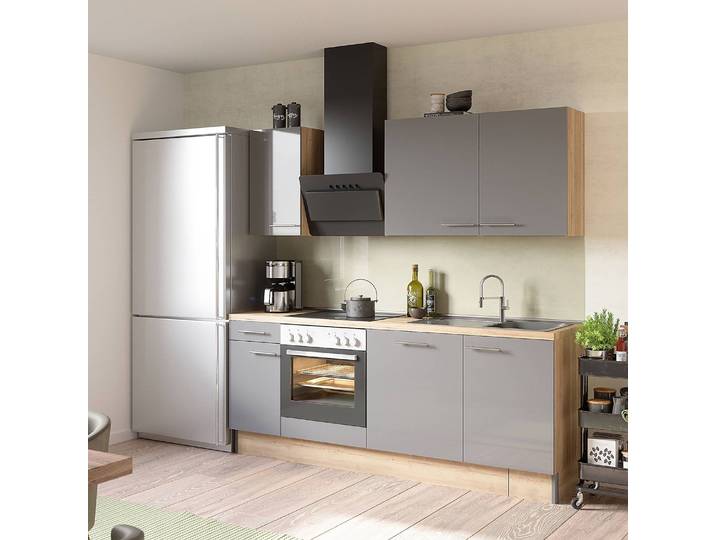 Küchenzeile Variante A 210cm Braun/Grau/Anthrazit ohne Elektrogeräte