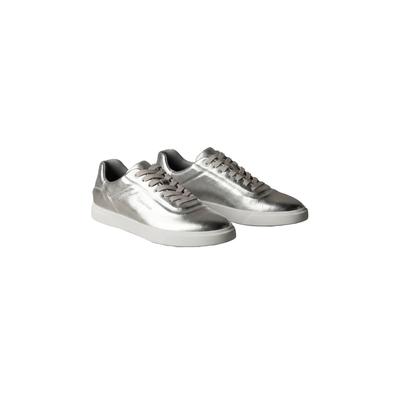 Plateausneaker CALVIN KLEIN "LOW PRO CUPSOLE OXF LTH MET", Damen, Gr. 37, silber (silberfarben), Leder, glänzend, metallic, unifarben, Schuhe Plateausneaker, Schnürschuh, Halbschuh, Freizeitschuh im Metallic-Look