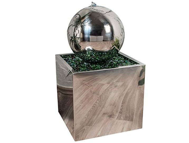 Köhko® Springbrunnen Ø 38 cm mit LED-Beleuchtung in eckigen Edelstahlbecken Höhe ca. 80 cm hochglanzpoliert 21015 Gartenbrunnen aus Edelstahl