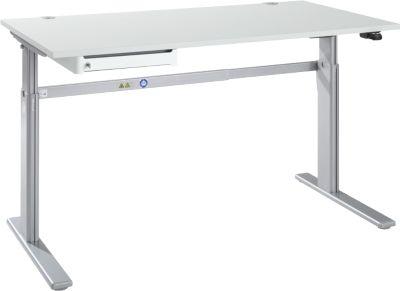 Schreibtisch STANDARD, elektrisch höhenverstellbar, B 1600 mm, lichtgrau/weißaluminium + OrgaWork Schublade