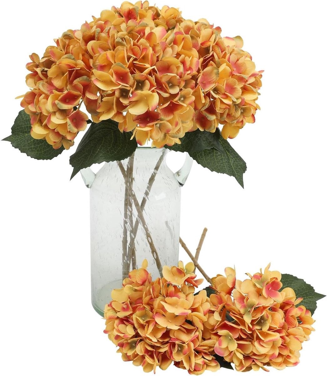 Zijden Hortensia Kunstbloemen Boeket Verbrand Oranje - 47 cm