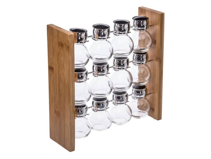 12 Pots à Épices avec son Support en Bambou