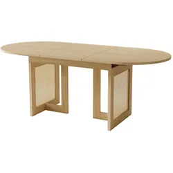 Merax Ausziehbarer Esstisch 120/160x80 cm, Esszimmertisch für 4-6 Personen, Eichenoptik, Rattan-Tischbeine & abgerundete Ecken
