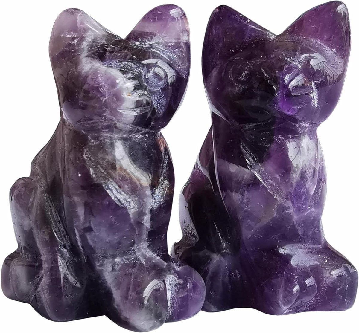 Handgesneden Amethist Kat - Paarse Kristallen Gelukskat - Woondecoratie - 3,5 cm