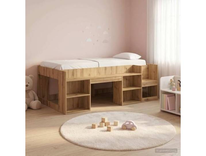 RJPLMFV Bettgestell für Kinder mit Stauraum, Holz Integrierte Regale, feste Latten, modernes Design, einfache Montage