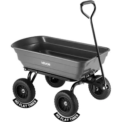 VEVOR Gartenwagen mit Kippfunktion, 272kg Belastbarer Bollerwagen 270° Drehbarer Transportwagen für Gartenarbeit aus Kunsttoff & Stahl mit 10 Zoll Kunststoffreifen, Kippwagen für Rasen, Kies & Schlamm