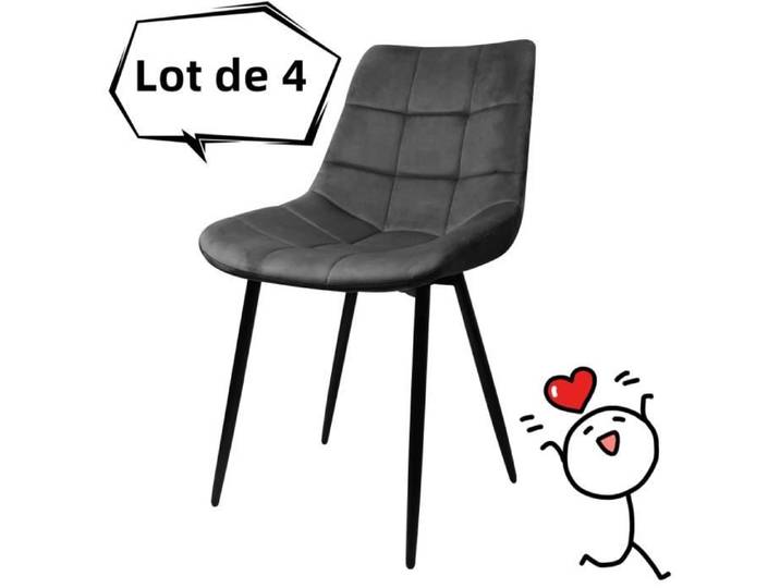 Chaises en velours YYIXING® - Gris foncé - Lot de 4 - Métal - Moderne