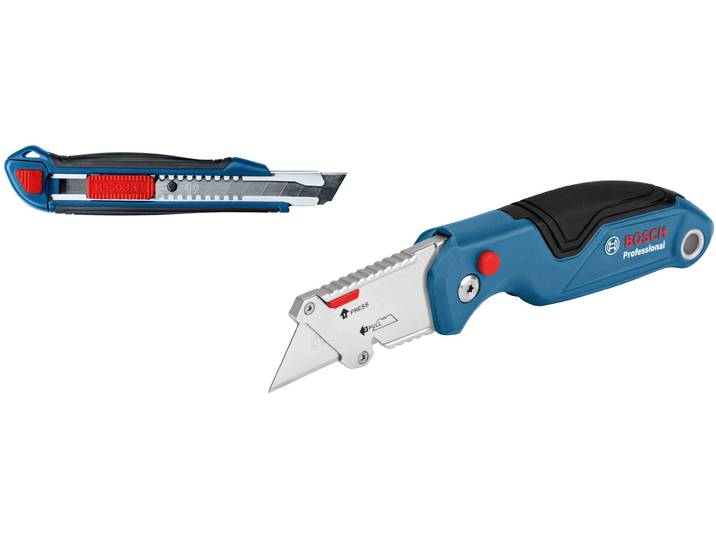 Cuttermesser BOSCH PROFESSIONAL (1600A016BM) , blau, B:16,2cm H:2,7cm L:21,7cm, Schneidewerkzeuge, Cuttermesser, bestehend aus Universal- und Klappmesser