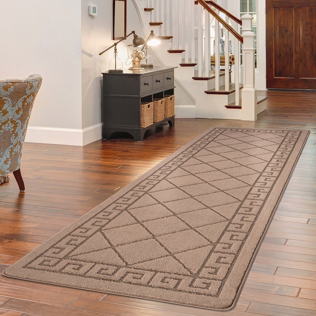 17 Stories Klisha Geometric Area Rug Beige Runner 80 x 300cm